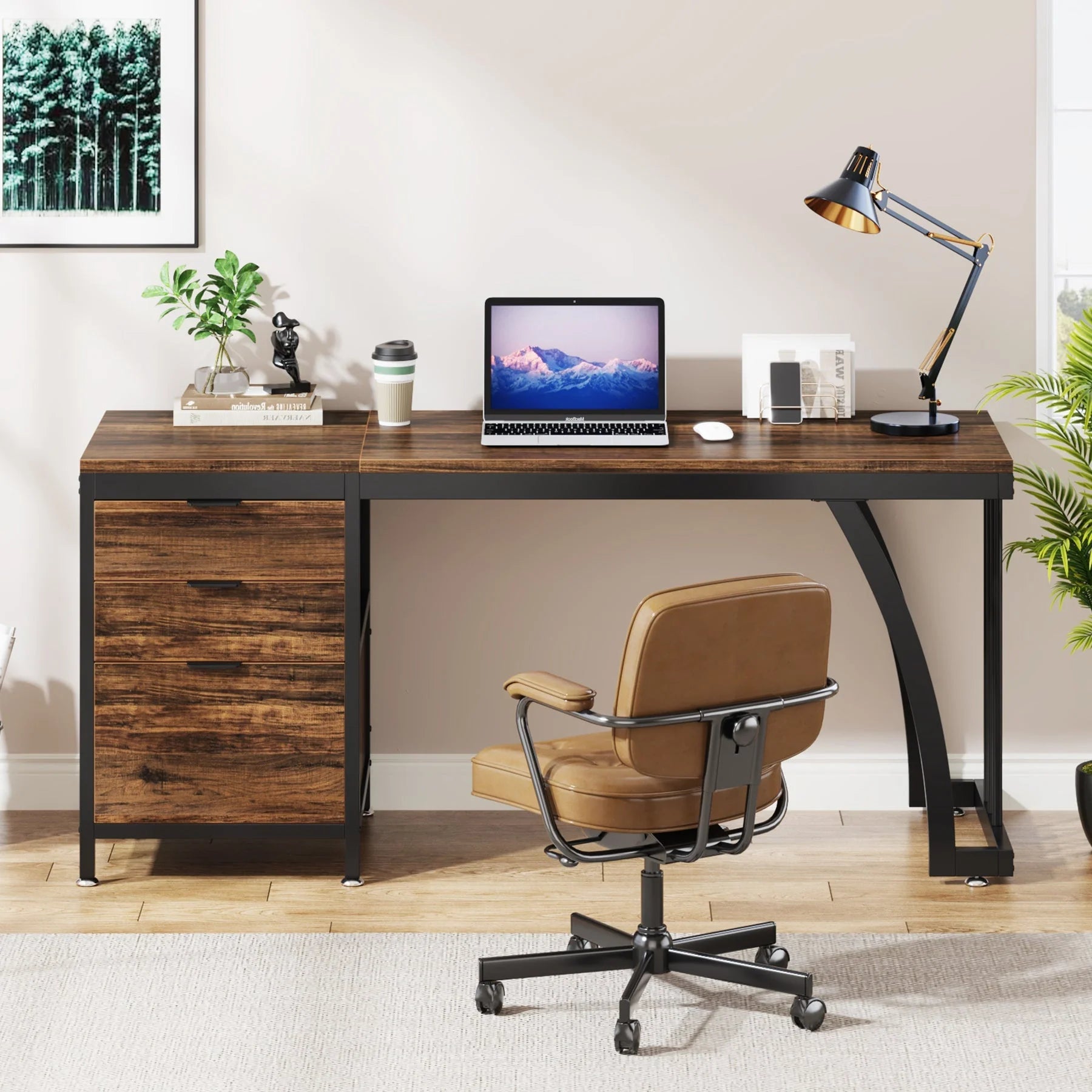 Industrieller Computertisch 150 cm mit Schubladen