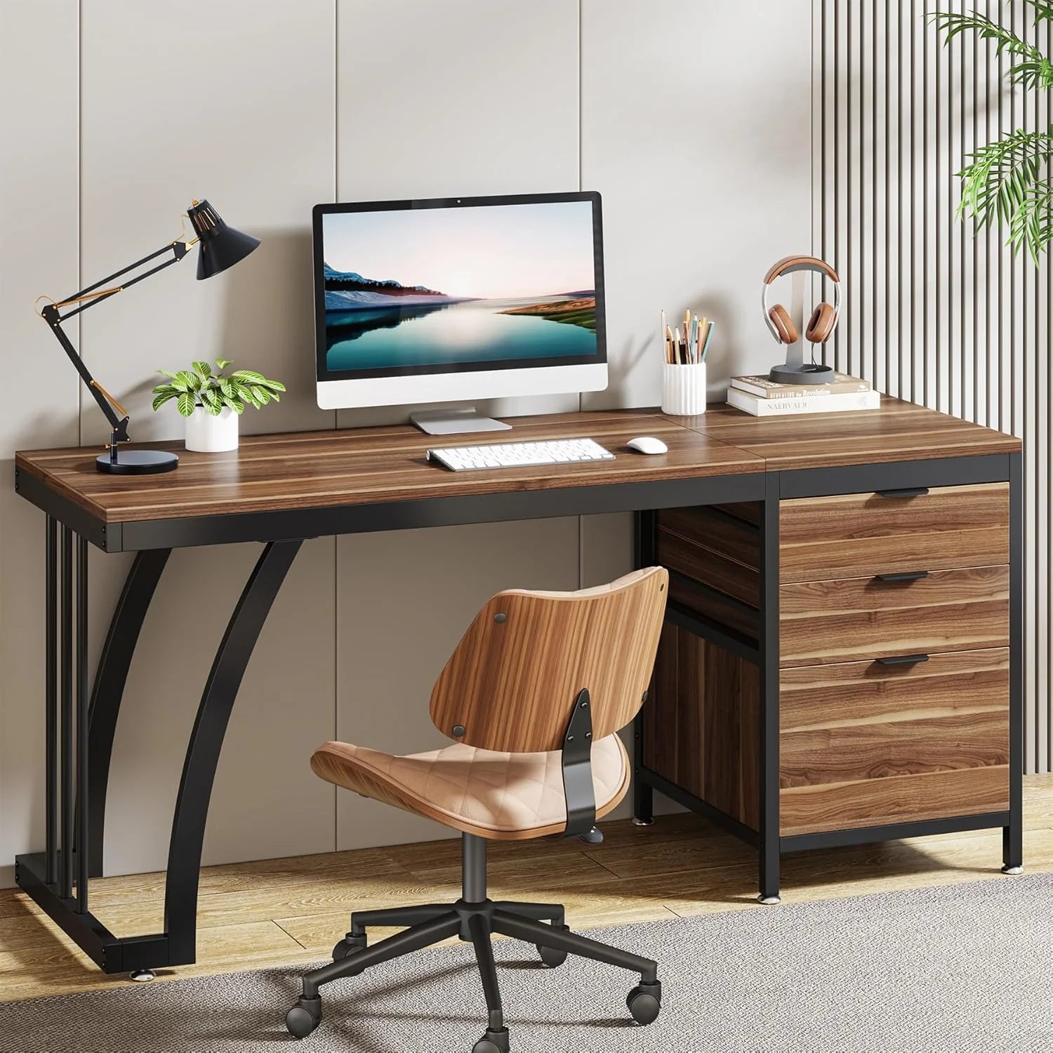 Industrieller Computertisch 150 cm mit Schubladen