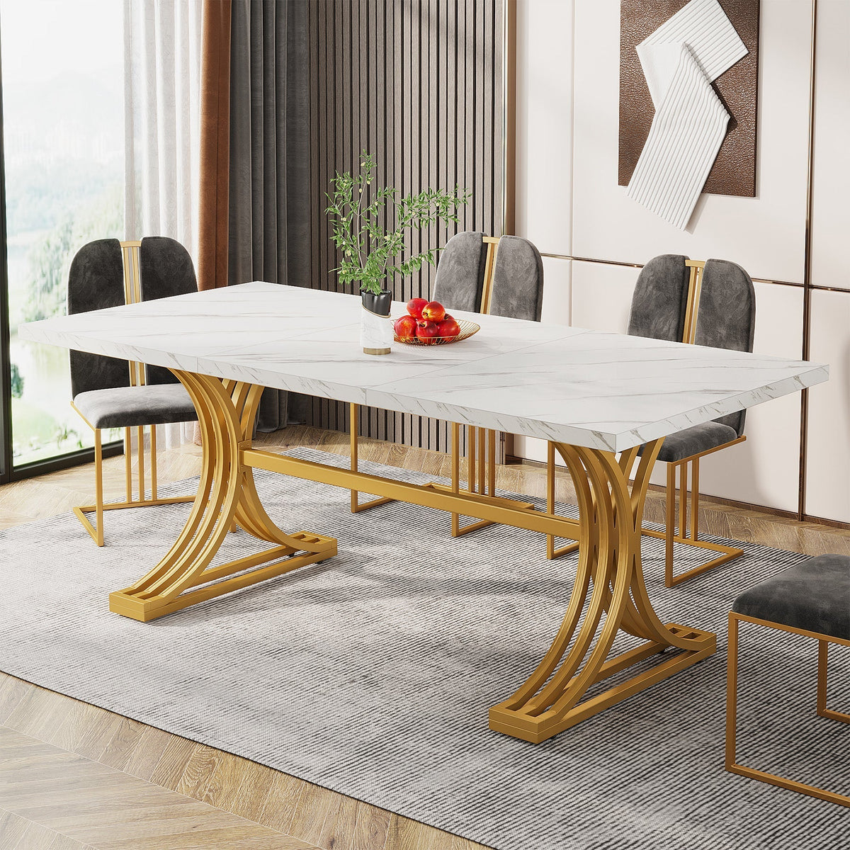 Esstisch rechteckig 160x80 cm mit Marmorplatte