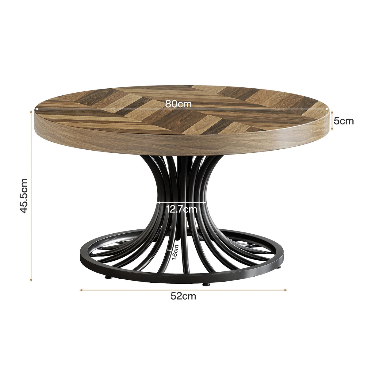 Runder Couchtisch 80 cm Holz mit Metallgestell
