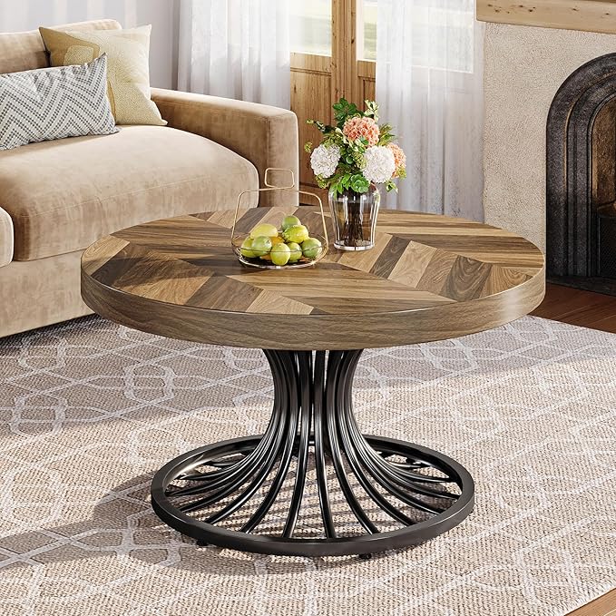 Runder Couchtisch 80 cm Holz mit Metallgestell