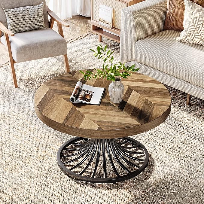 Runder Couchtisch 80 cm Holz mit Metallgestell