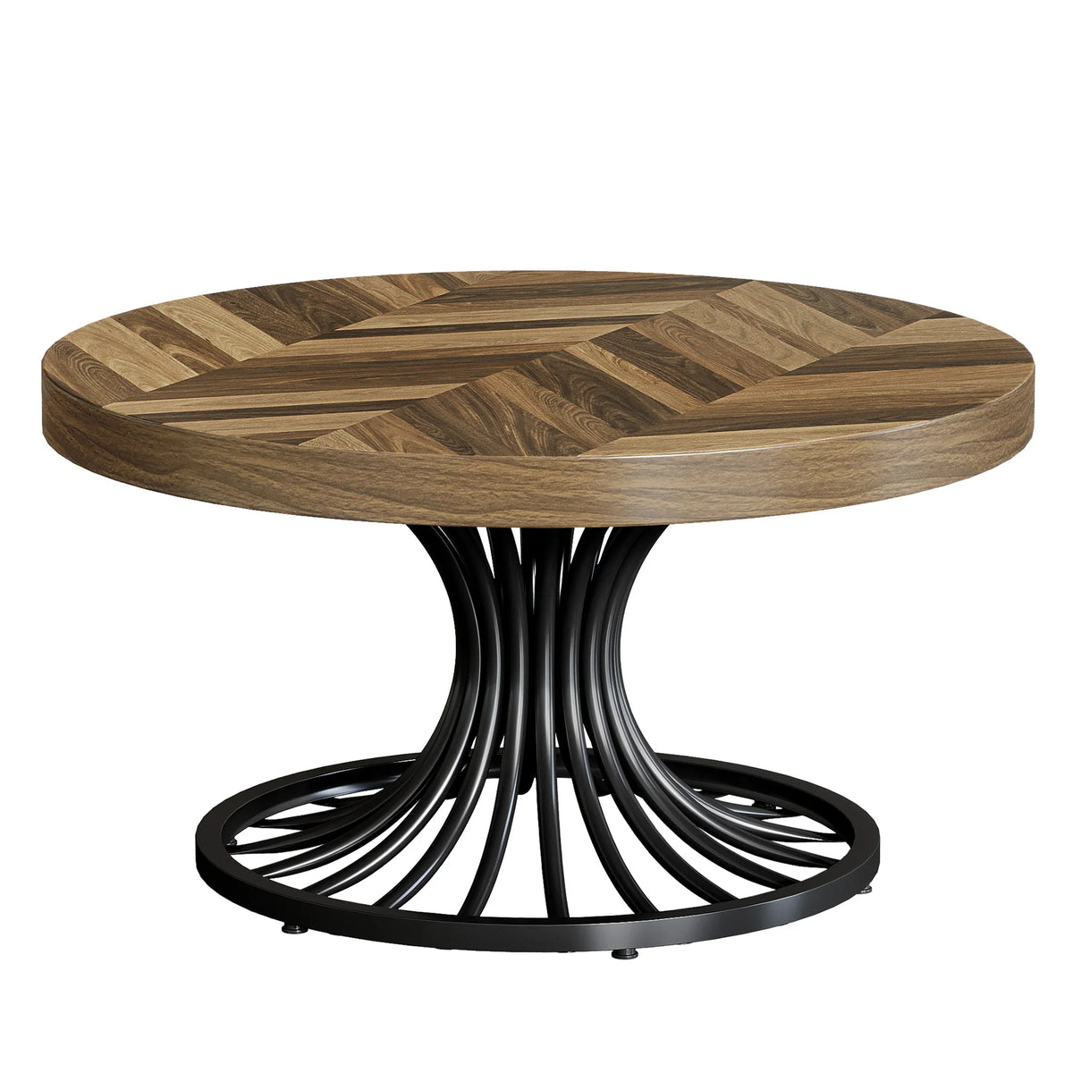 Runder Couchtisch 80 cm Holz mit Metallgestell