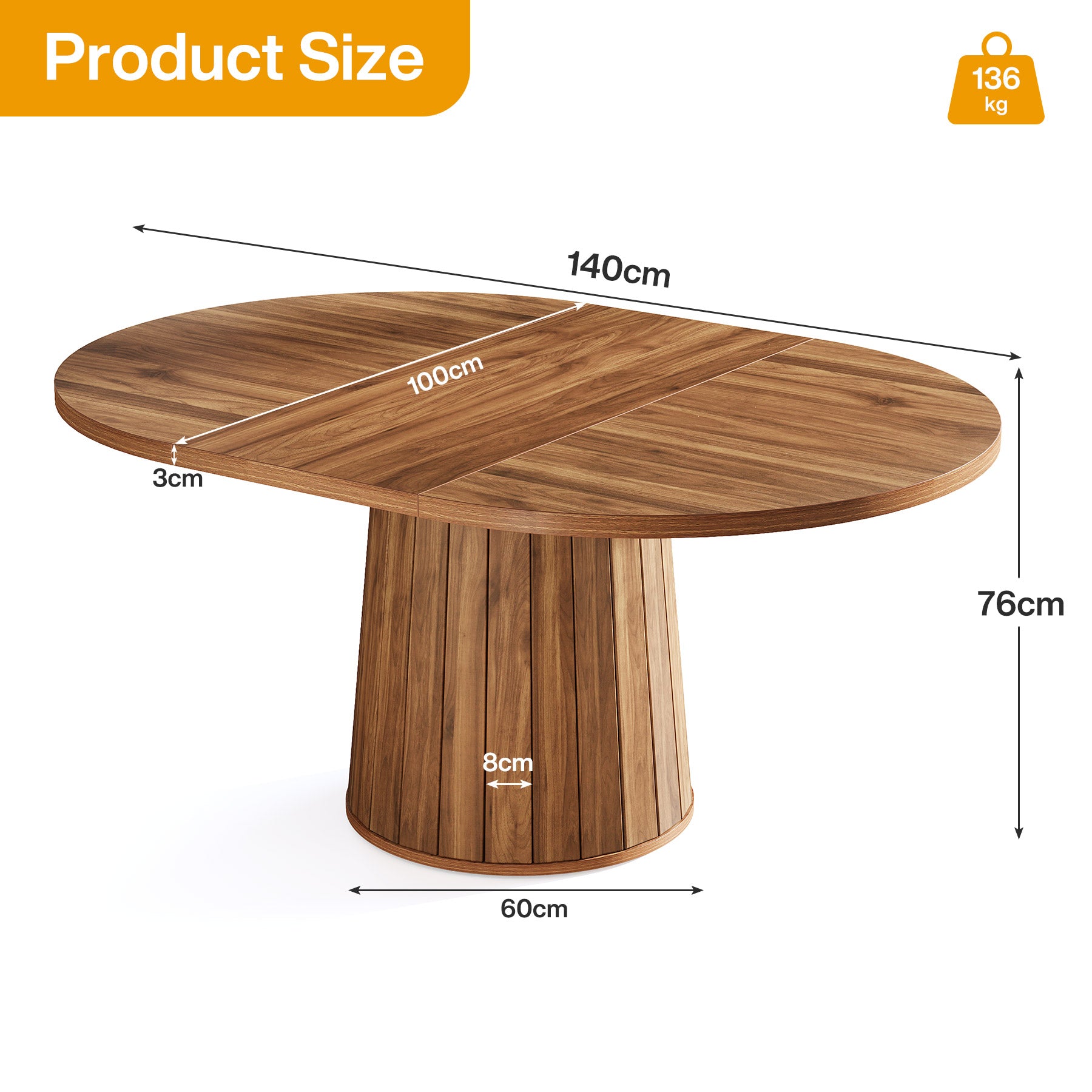 Ovaler Konferenztisch für 6 Personen, 140 cm