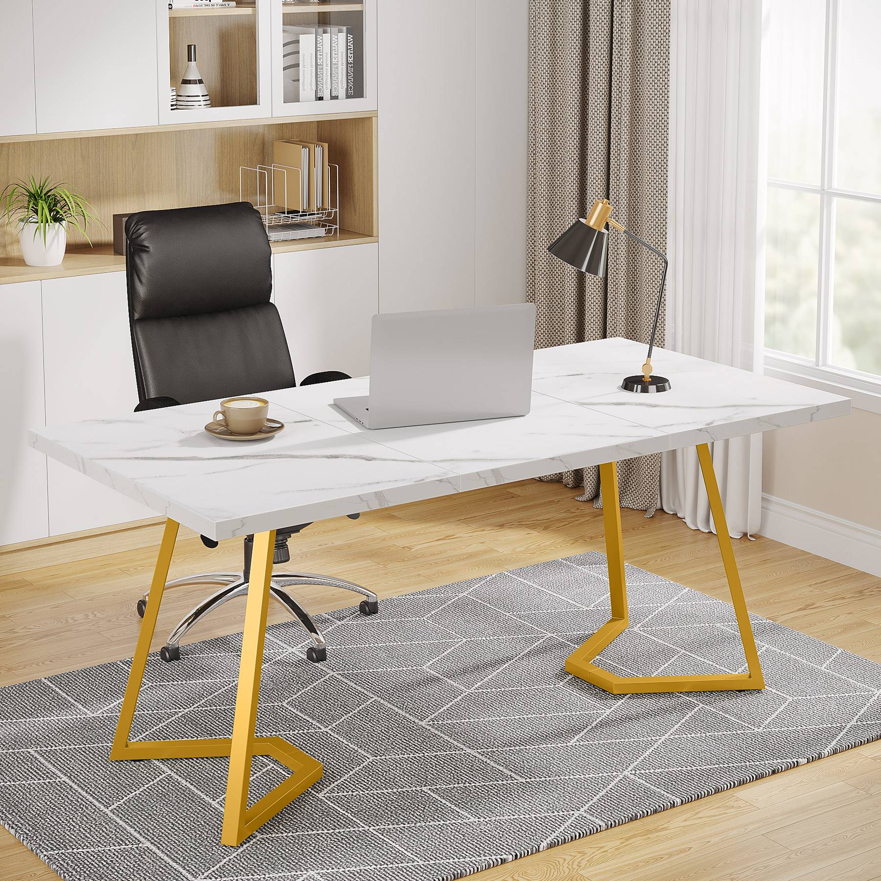Modernes Schreibtisch 140 cm weiß/gold