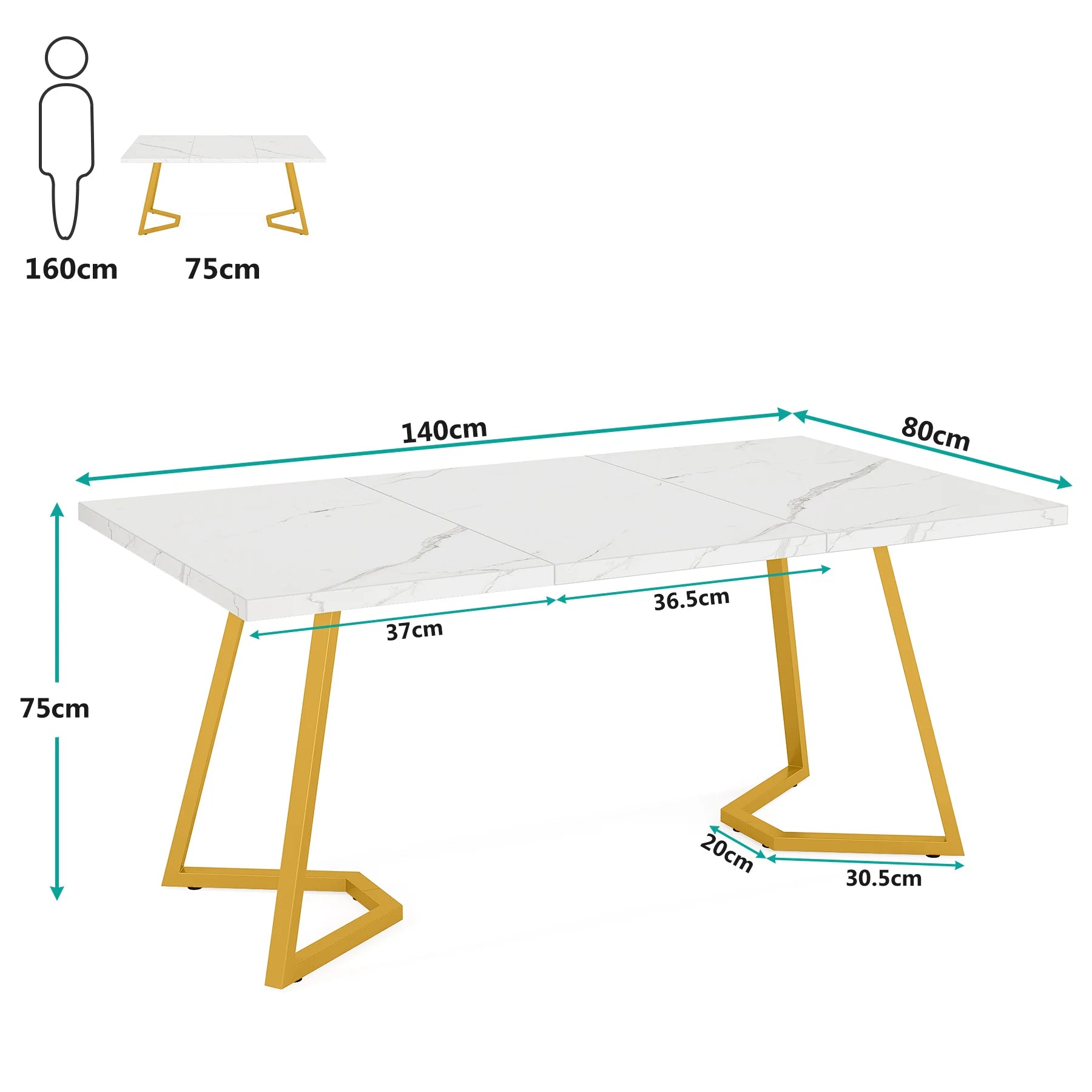 Modernes Schreibtisch 140 cm weiß/gold