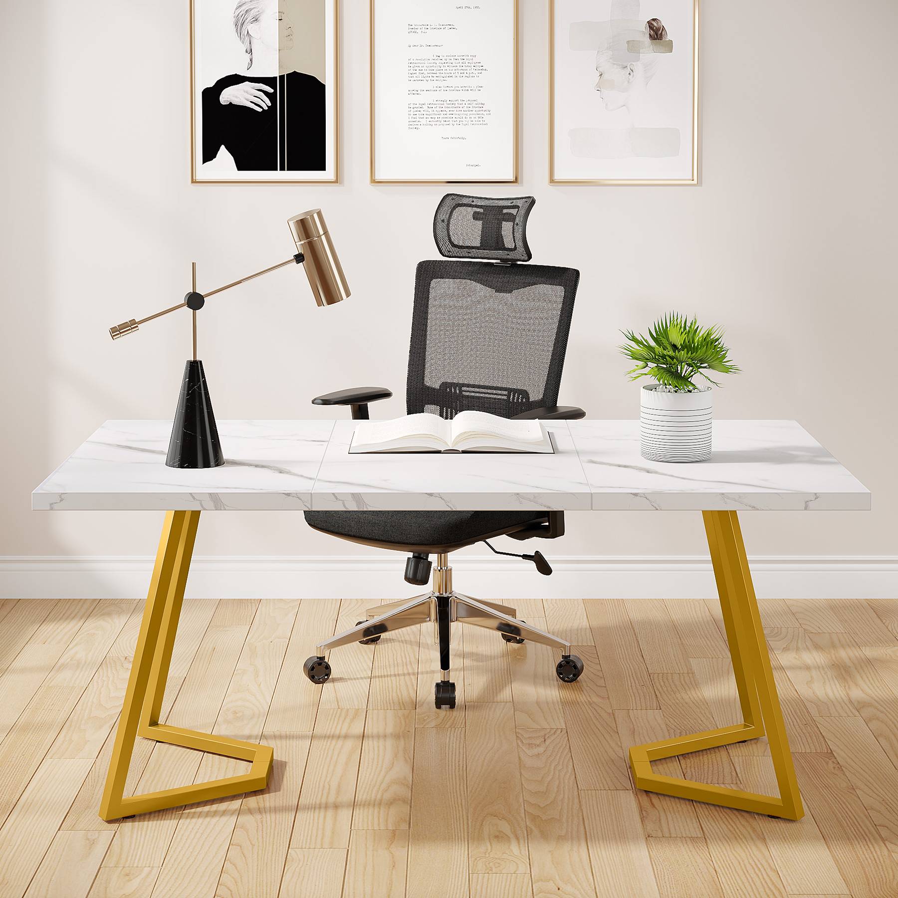 Modernes Schreibtisch 140 cm weiß/gold