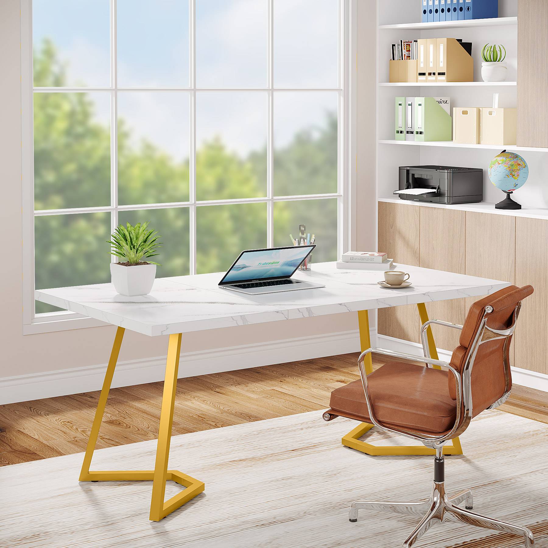 Modernes Schreibtisch 140 cm weiß/gold