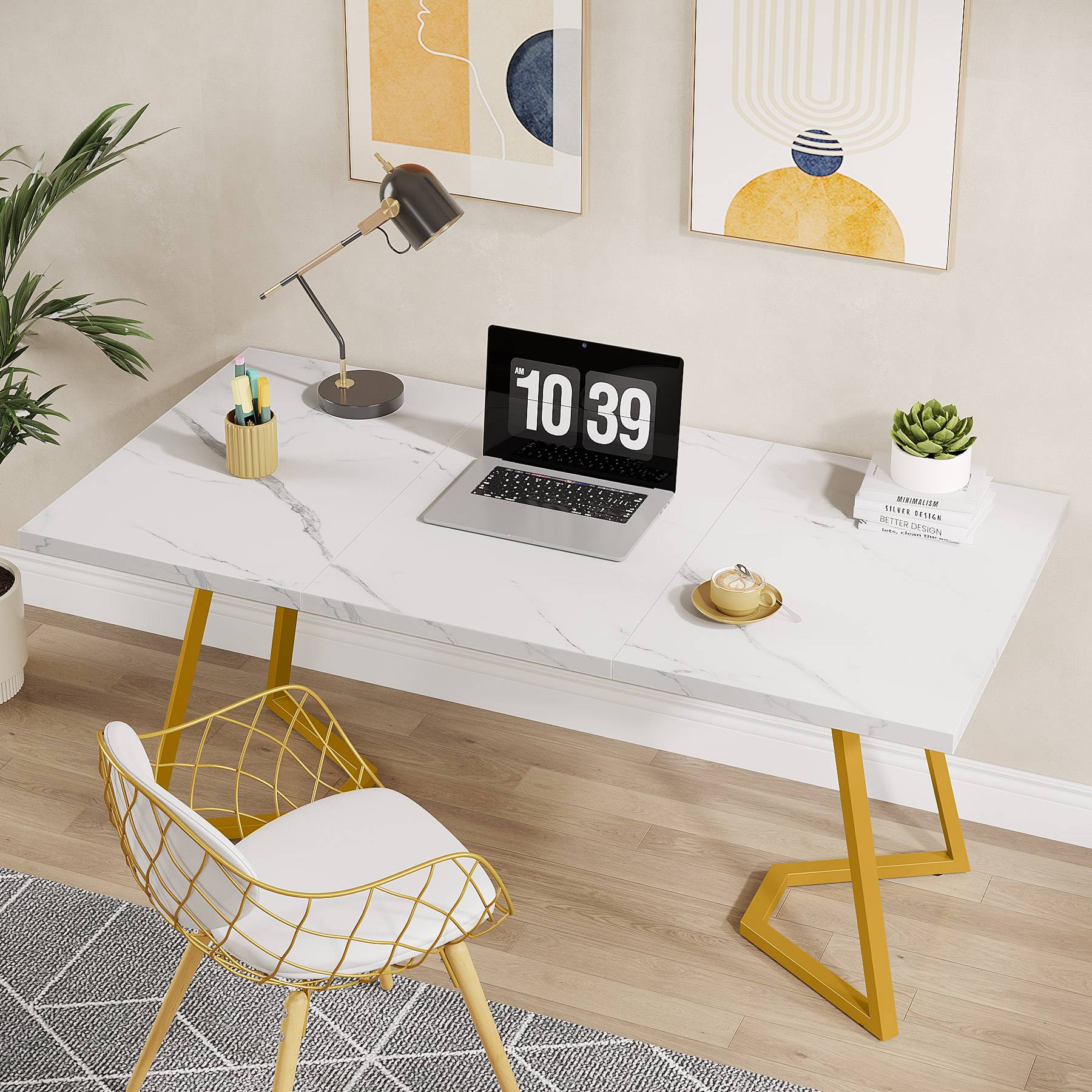 Modernes Schreibtisch 140 cm weiß/gold