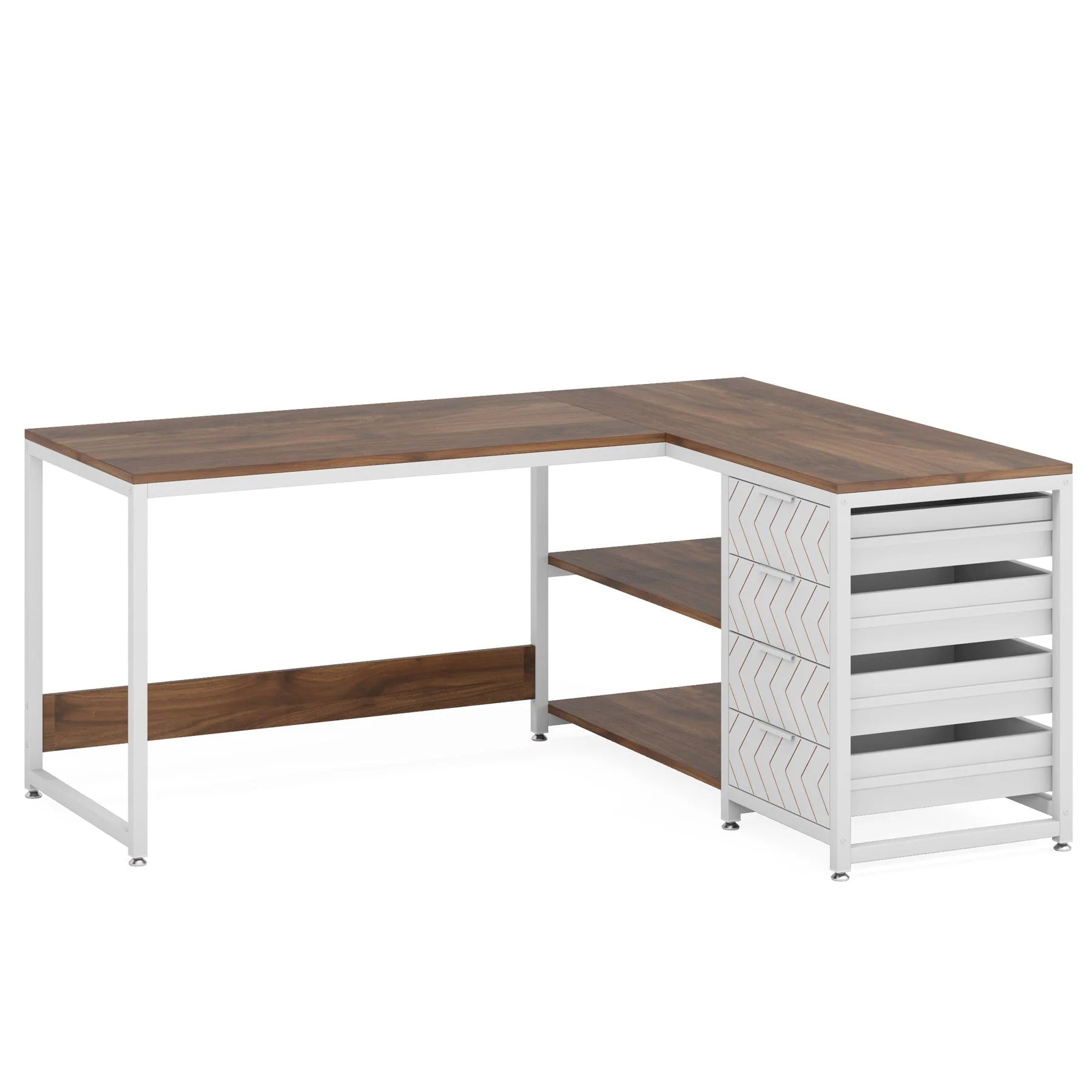 Eckschreibtisch L-förmig 150 cm mit Regal und Schubladen