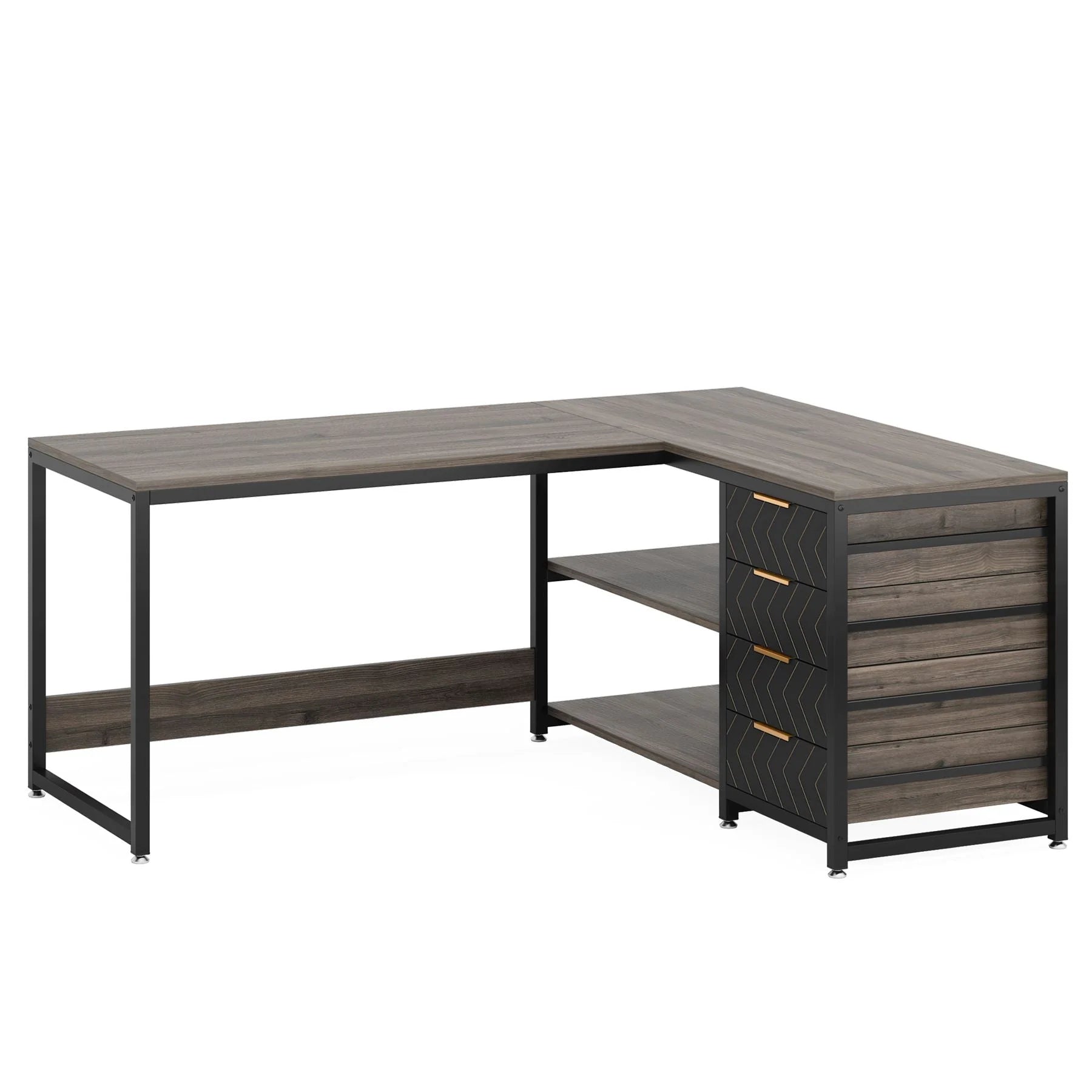 Eckschreibtisch L-förmig 150 cm mit Regal und Schubladen