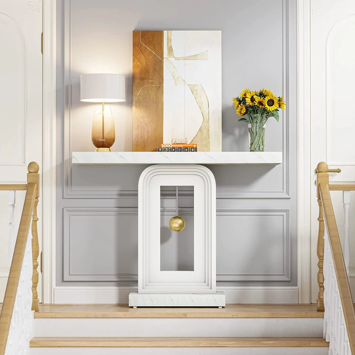 Konsolentisch 100 cm mit Marmorplatte und goldenem Gestell