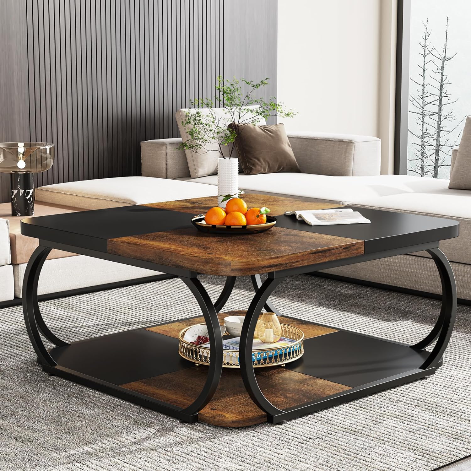 Quadratischer Couchtisch aus Holzwerkstoff, 2-stufig