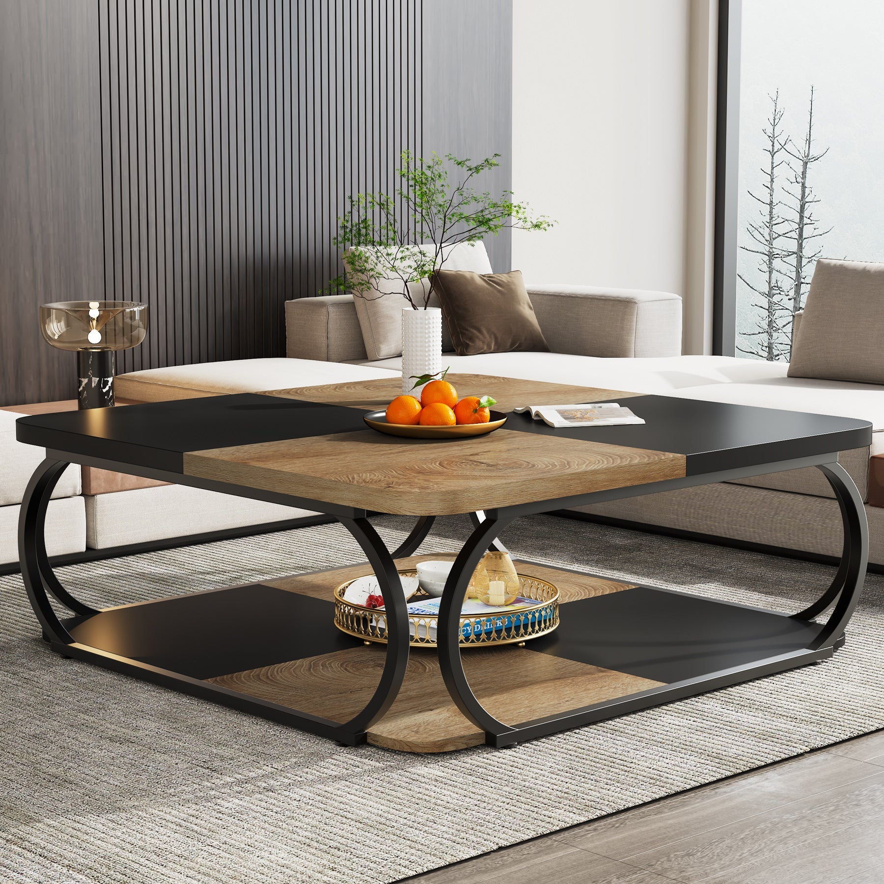 Quadratischer Couchtisch aus Holzwerkstoff, 2-stufig