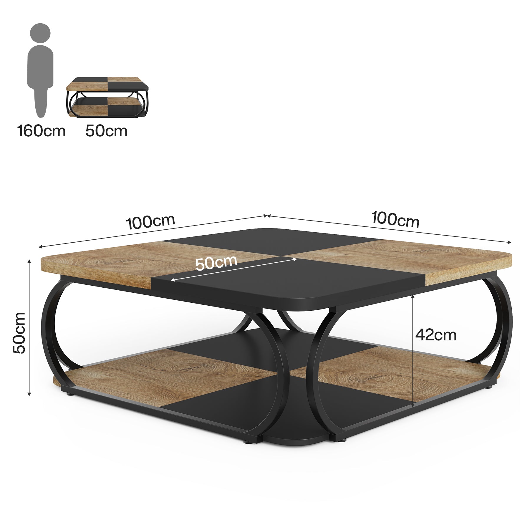 Quadratischer Couchtisch aus Holzwerkstoff, 2-stufig