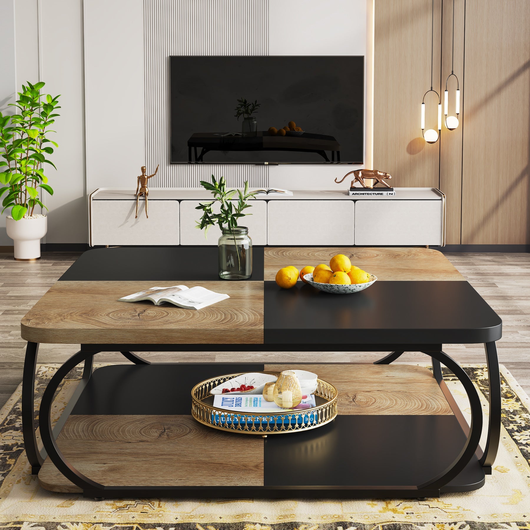 Quadratischer Couchtisch aus Holzwerkstoff, 2-stufig