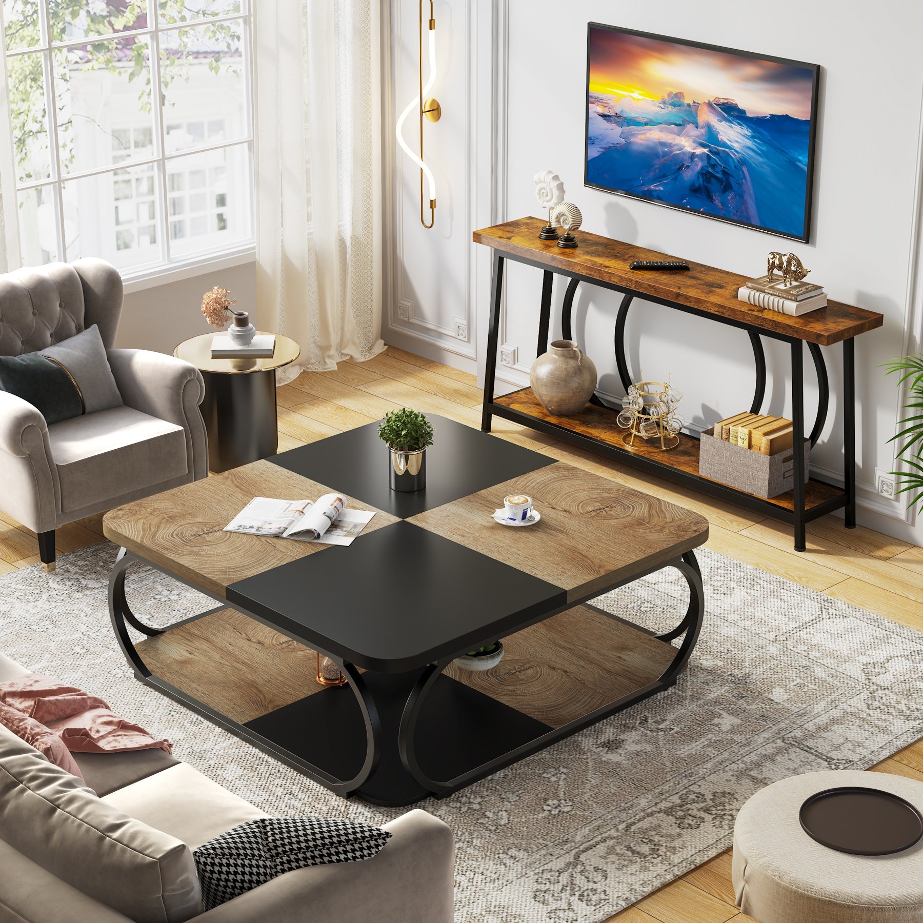 Quadratischer Couchtisch aus Holzwerkstoff, 2-stufig