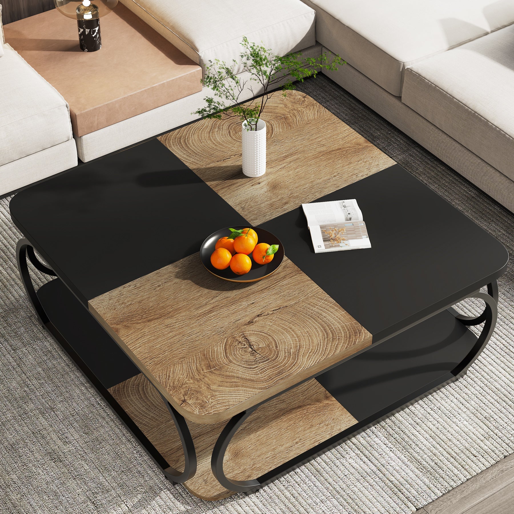 Quadratischer Couchtisch aus Holzwerkstoff, 2-stufig