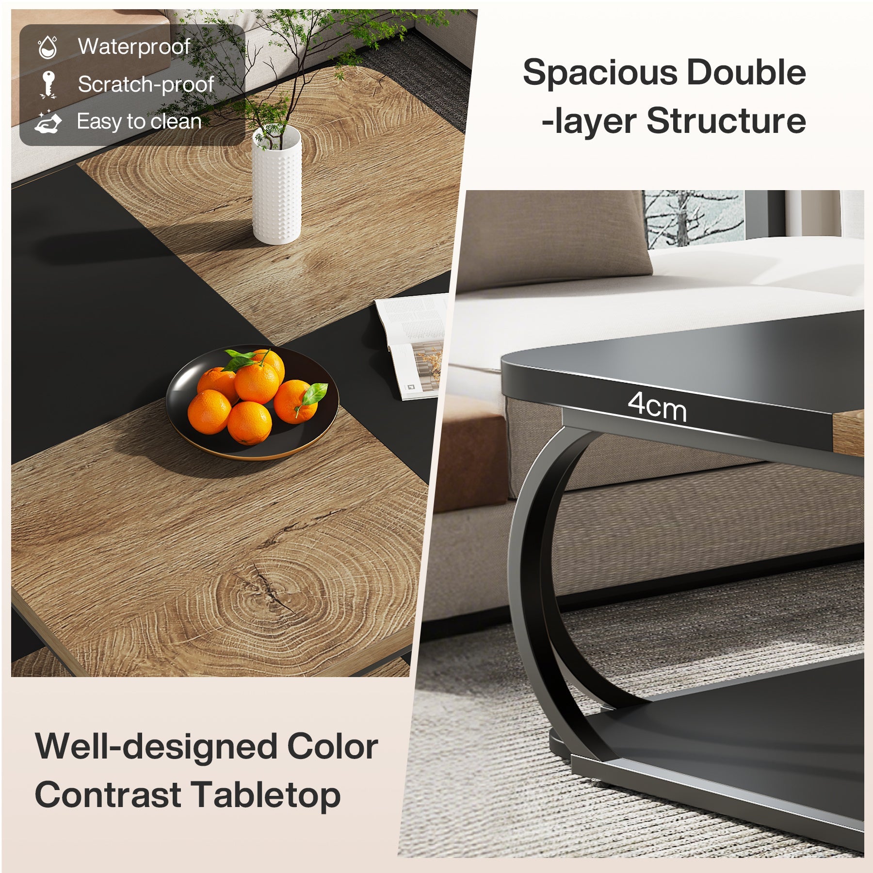 Quadratischer Couchtisch aus Holzwerkstoff, 2-stufig