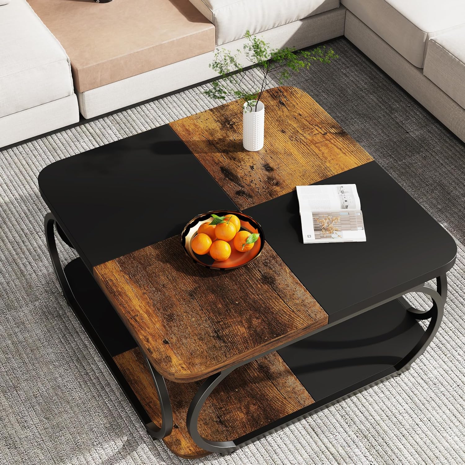 Quadratischer Couchtisch aus Holzwerkstoff, 2-stufig