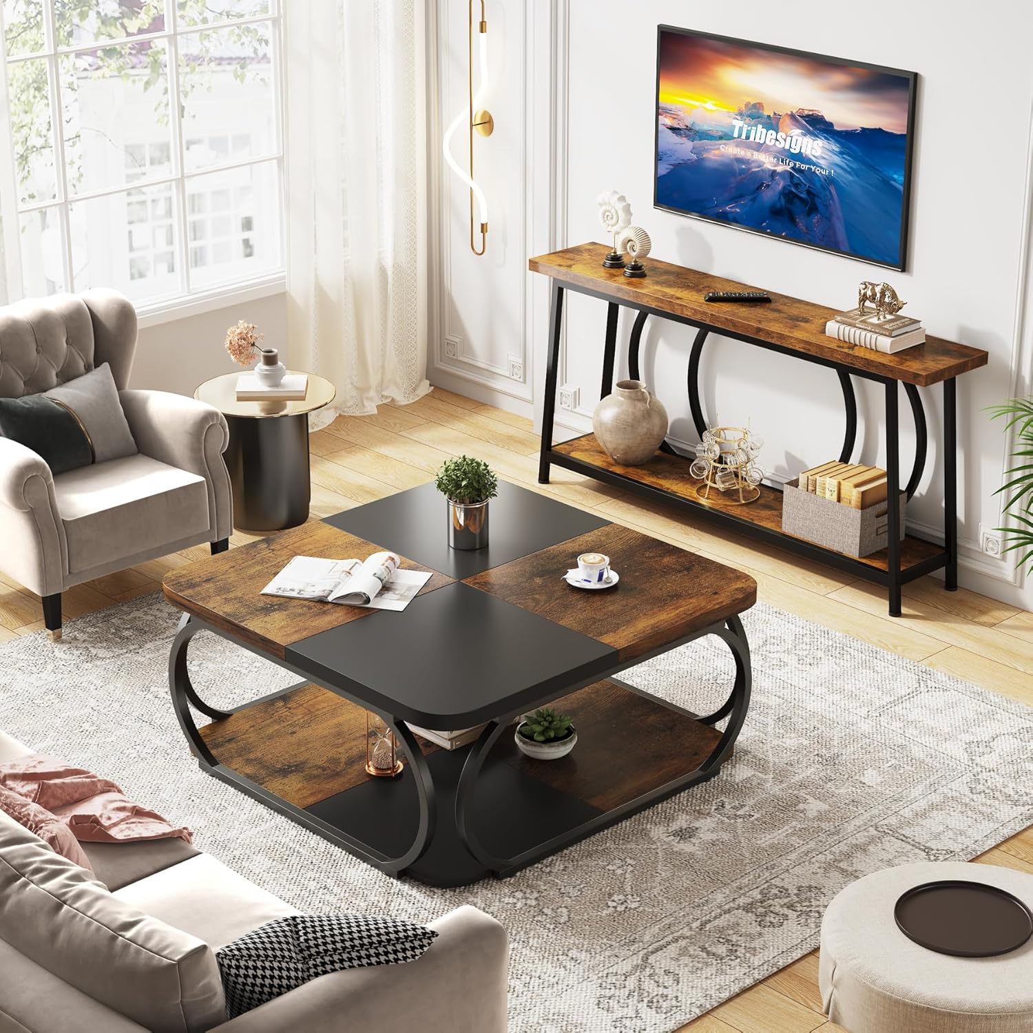 Quadratischer Couchtisch aus Holzwerkstoff, 2-stufig