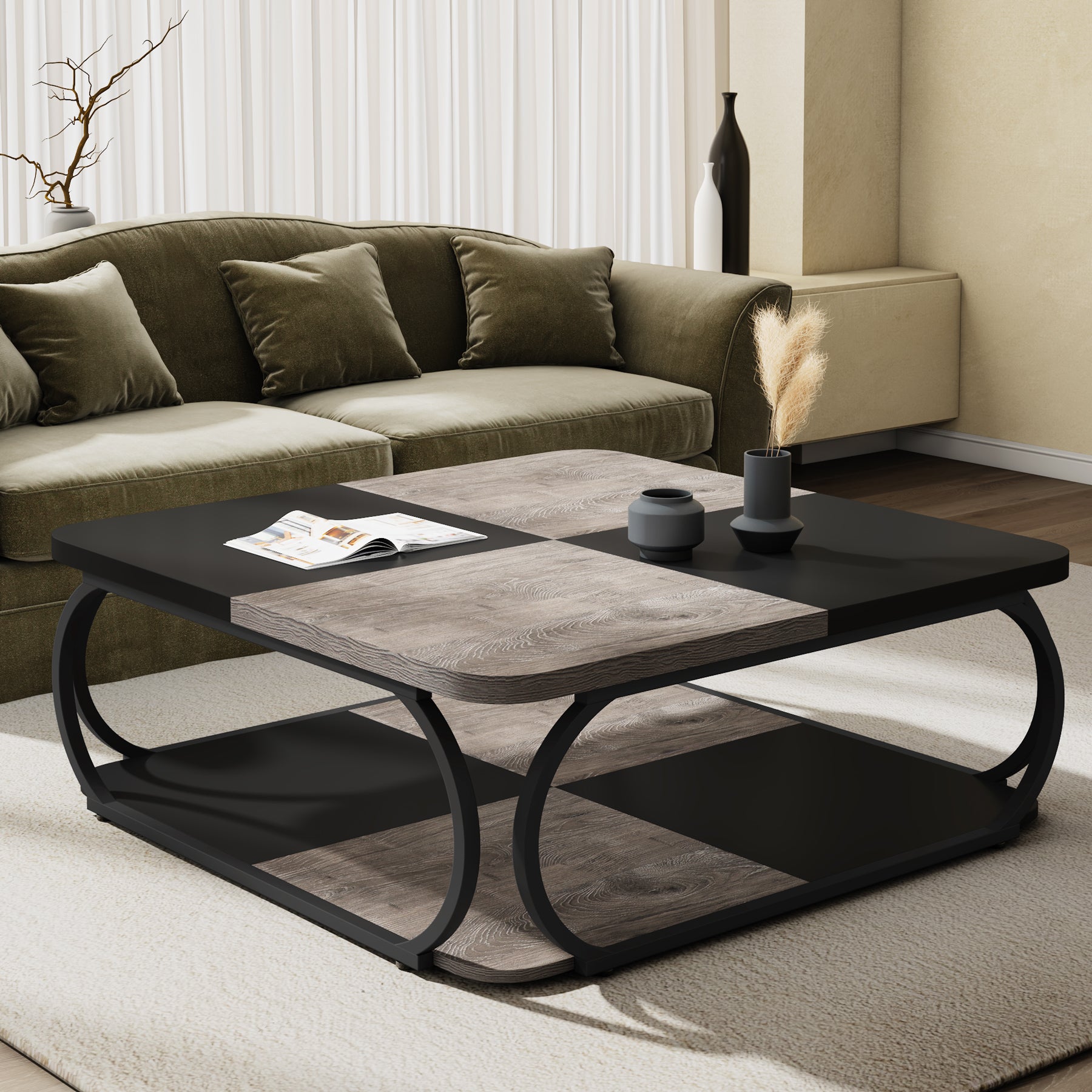 Quadratischer Couchtisch aus Holzwerkstoff, 2-stufig