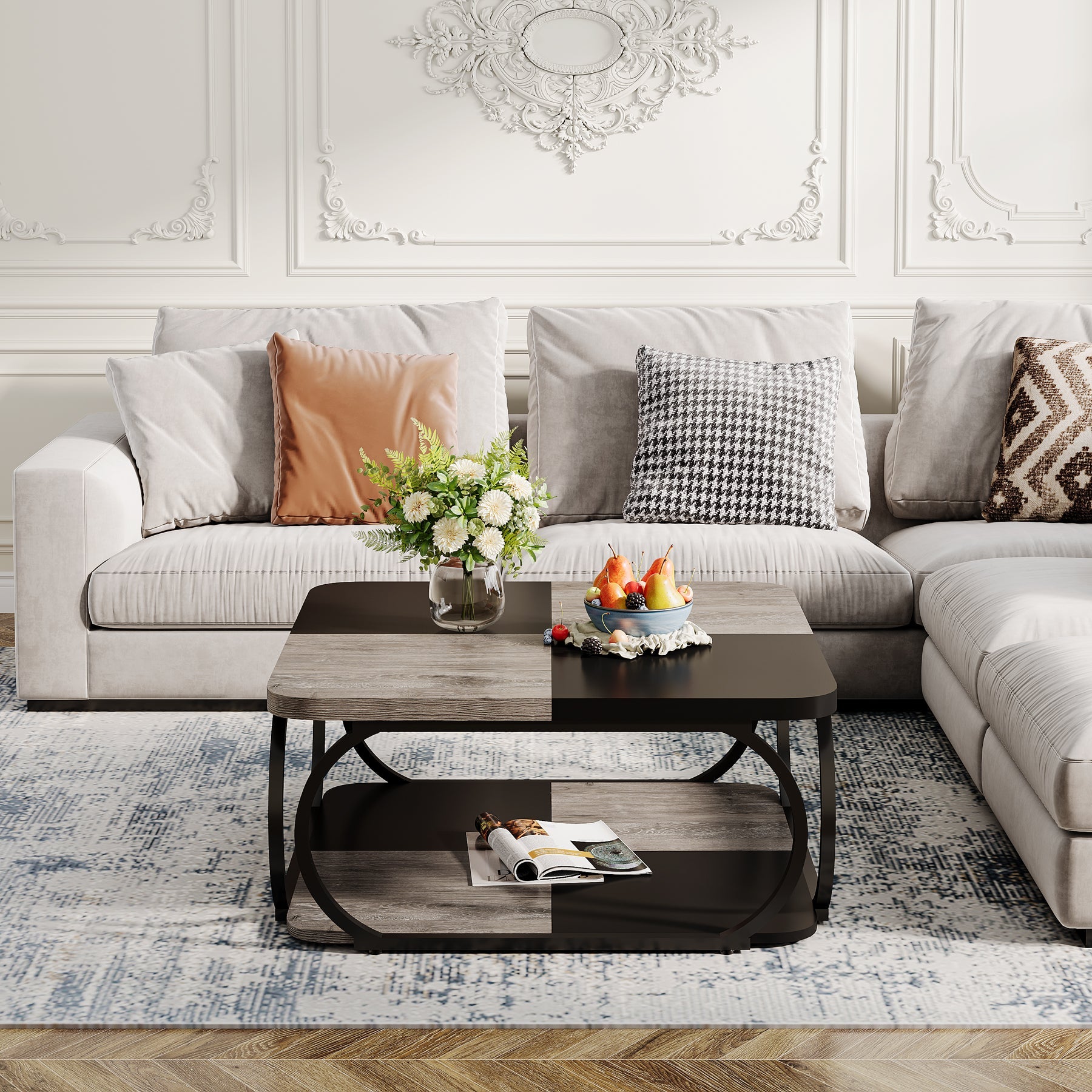 Quadratischer Couchtisch aus Holzwerkstoff, 2-stufig