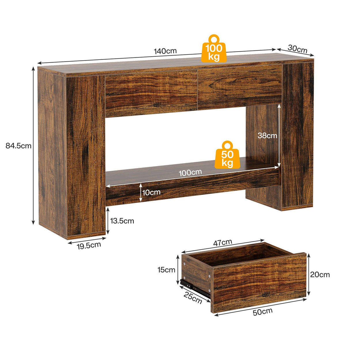 Konsolentisch 140 cm mit 2 Schubladen