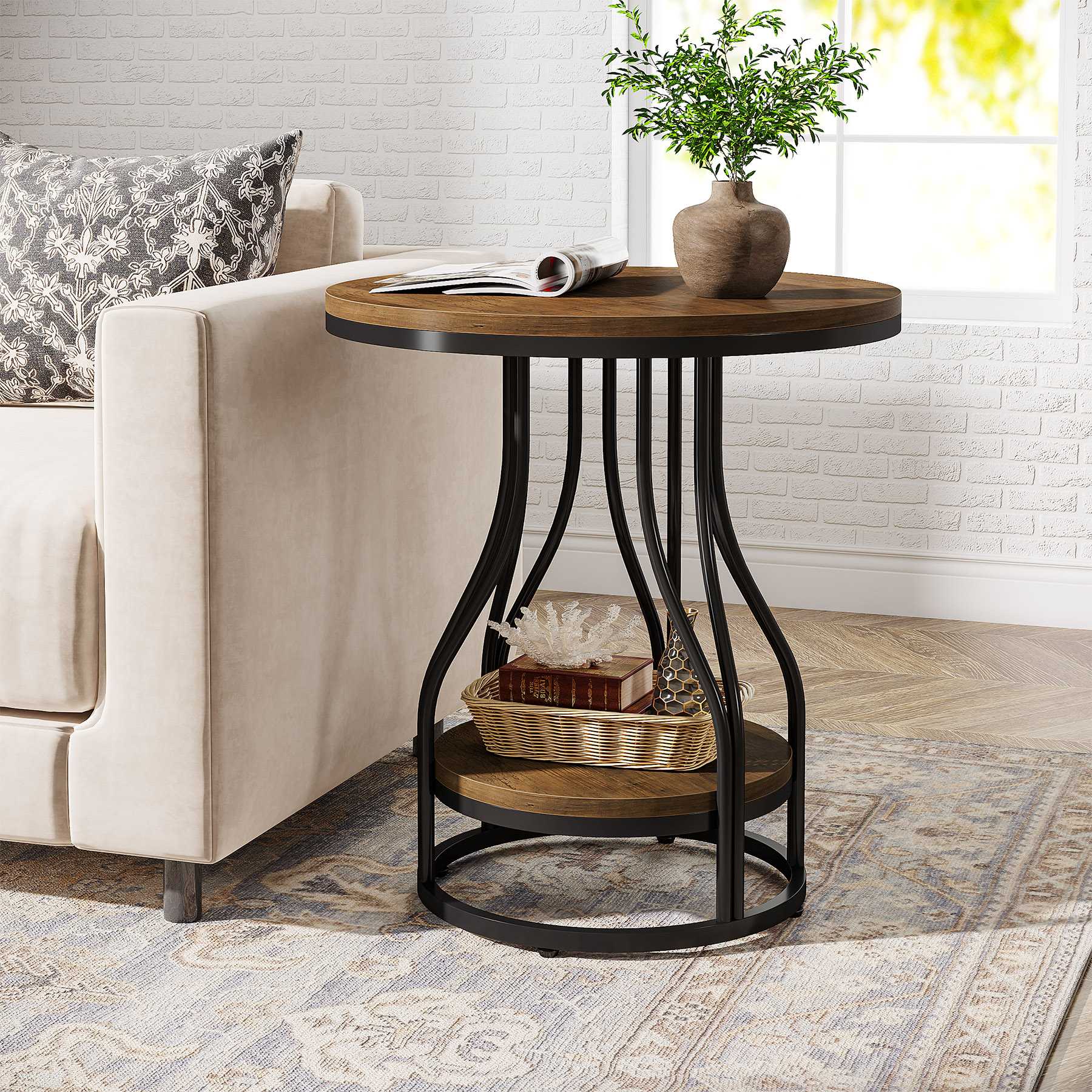 Eleganter, runder Couchtisch mit Metallgestell