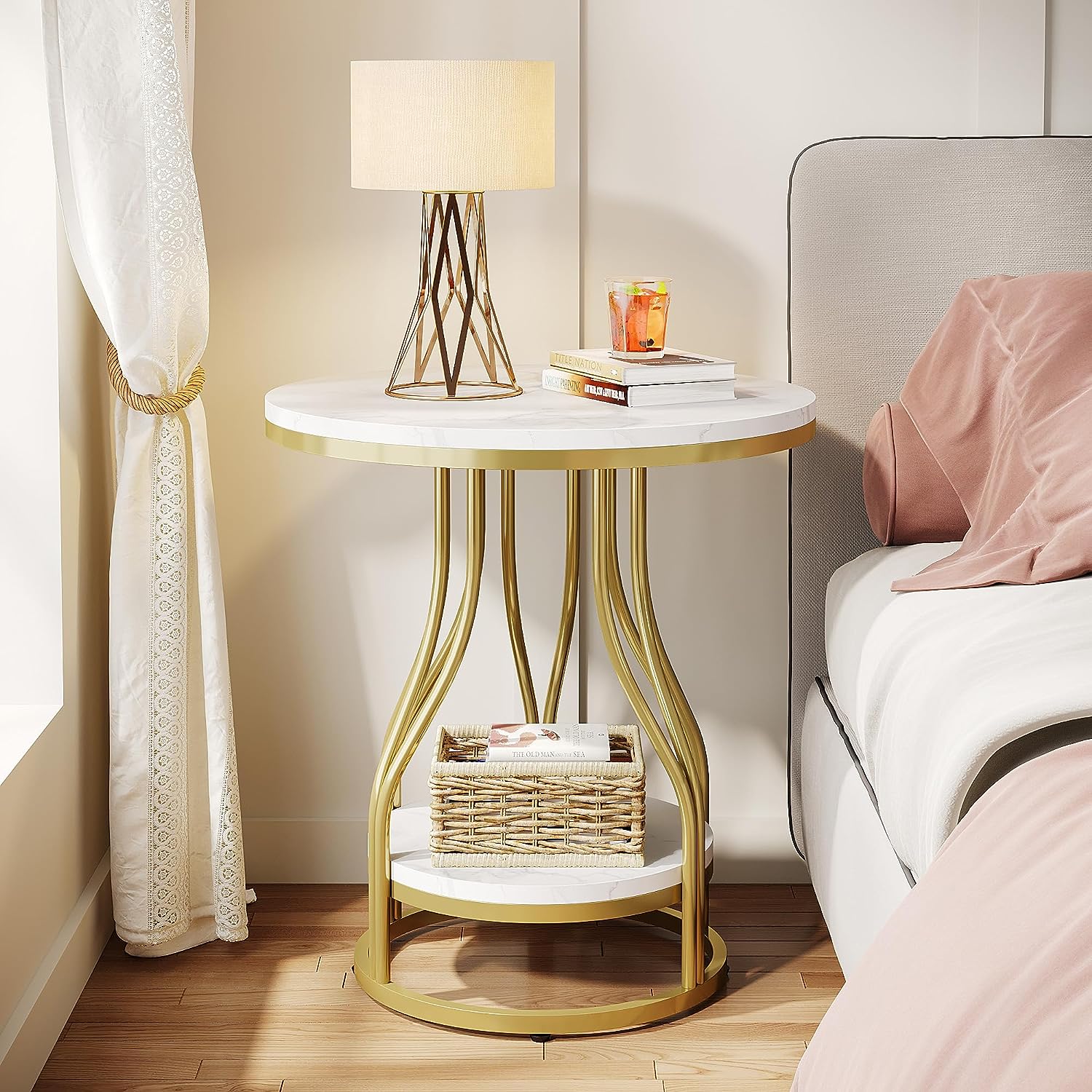 Eleganter, runder Couchtisch mit Metallgestell