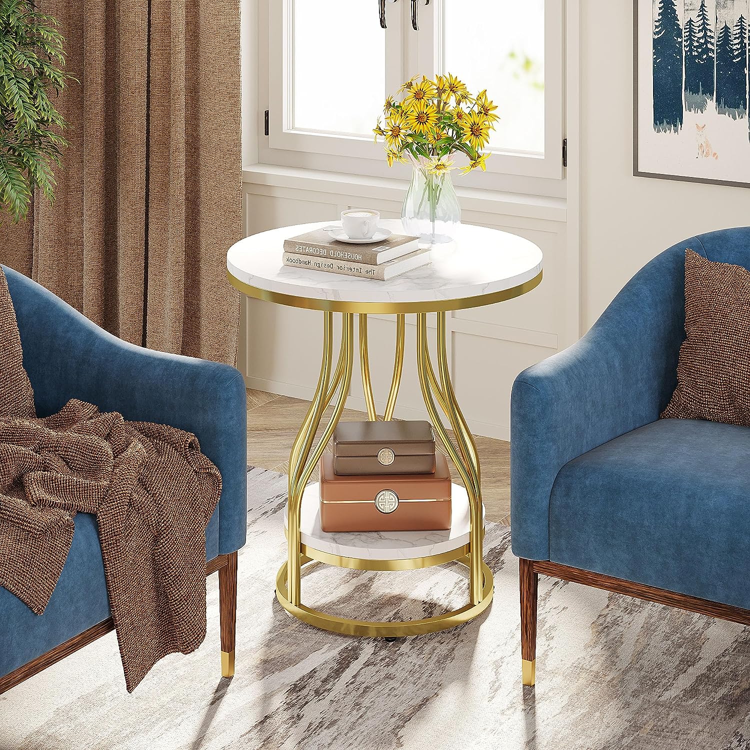 Eleganter, runder Couchtisch mit Metallgestell