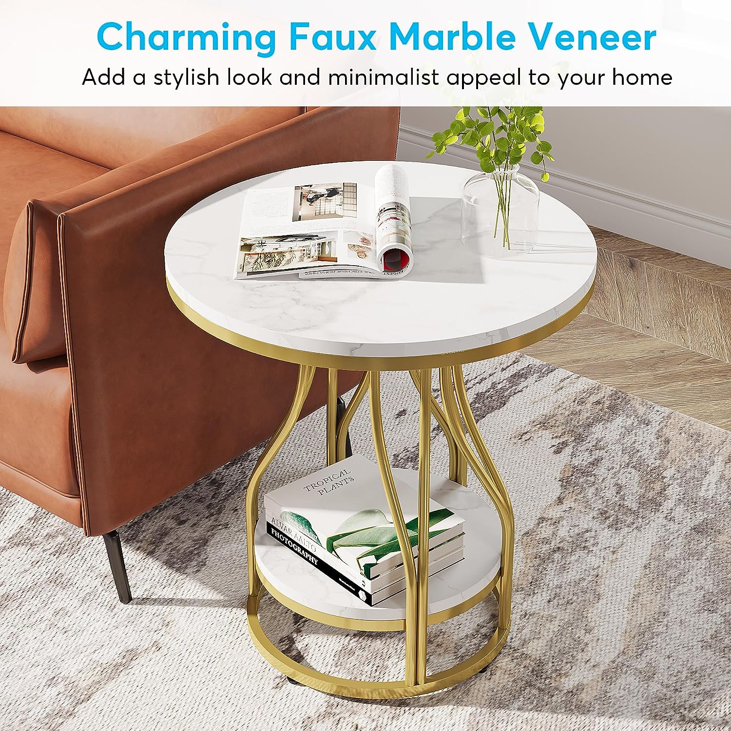 Eleganter, runder Couchtisch mit Metallgestell