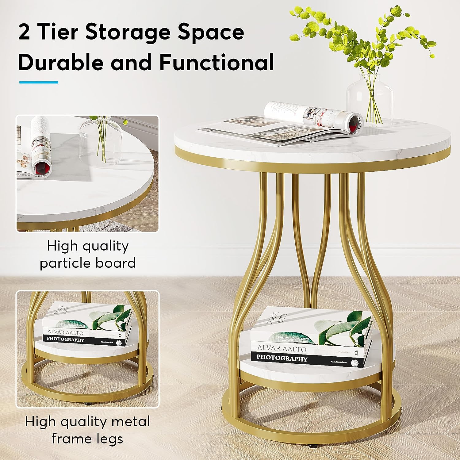 Eleganter, runder Couchtisch mit Metallgestell