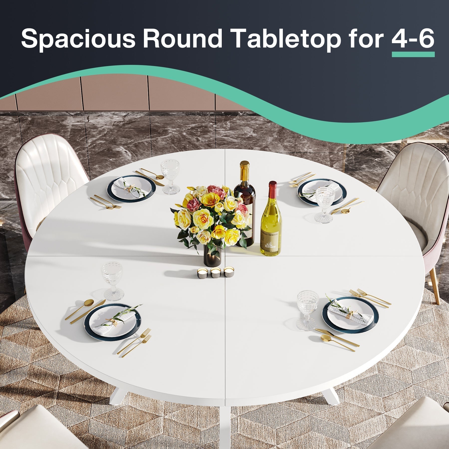 Runder Küchen-Esstisch für 4-6 Personen mit Metallgestell