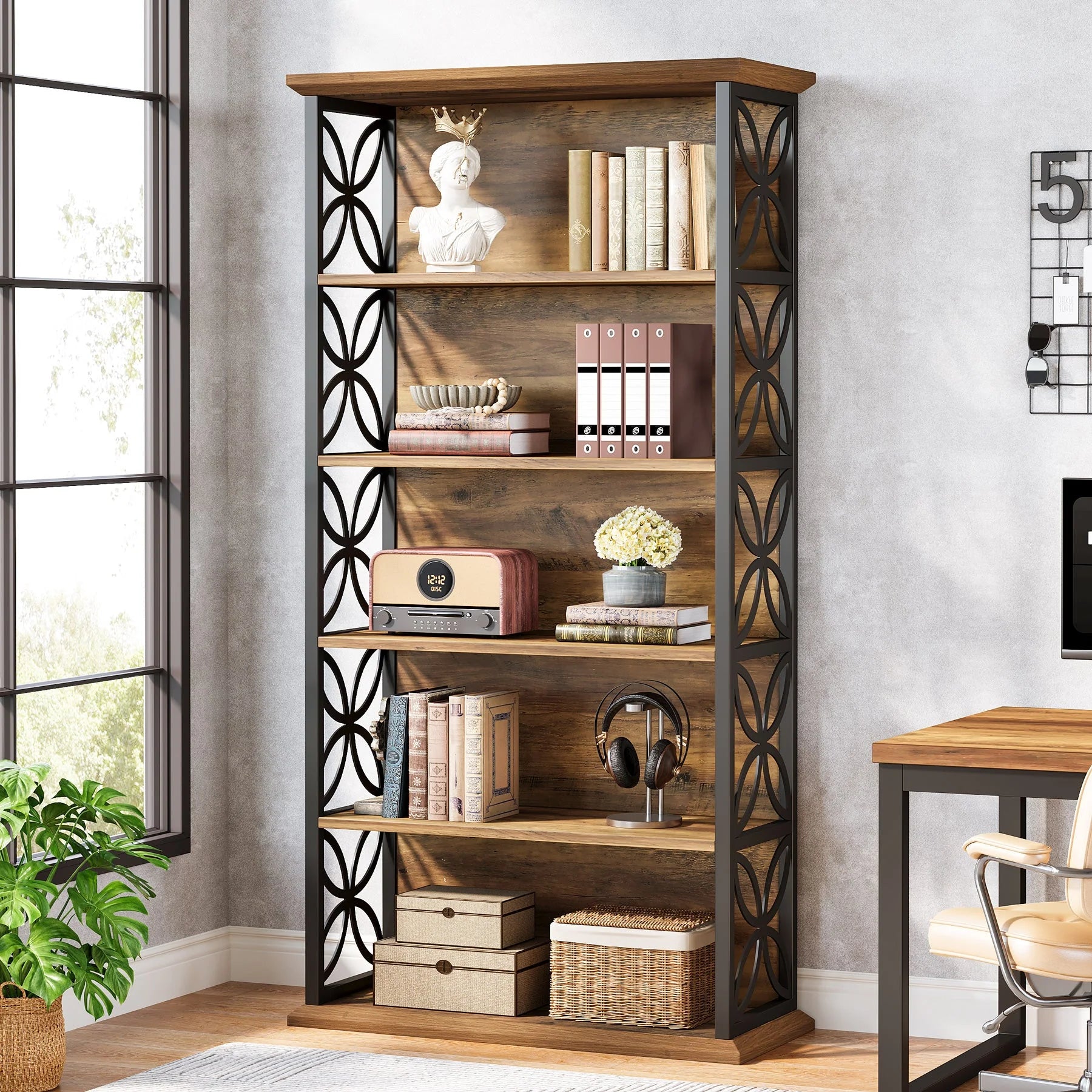 Industrielles 6-stöckiges Bücherregal mit Metallrahmen