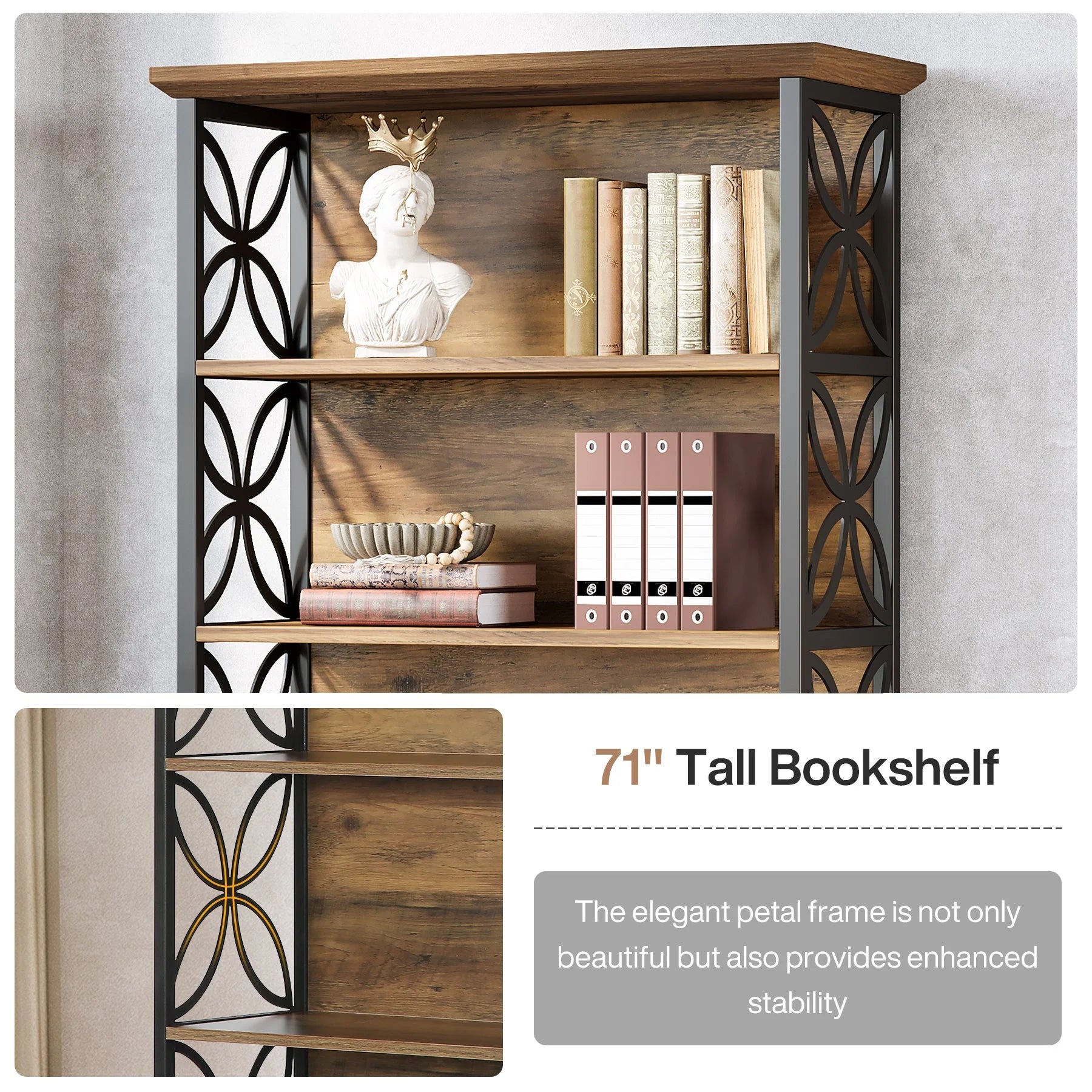 Industrielles 6-stöckiges Bücherregal mit Metallrahmen