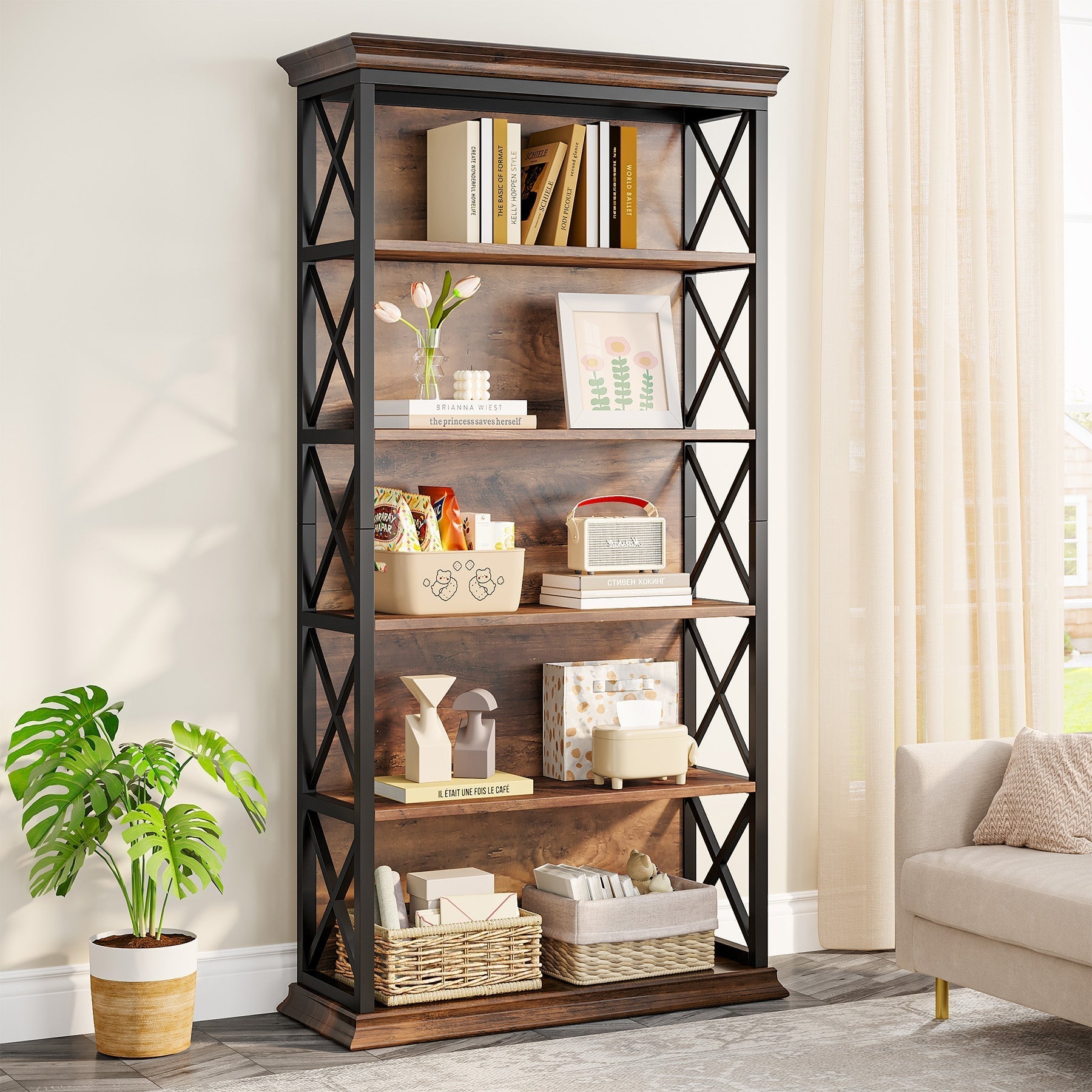 6-stufiges Bücherregal im Vintage-Stil