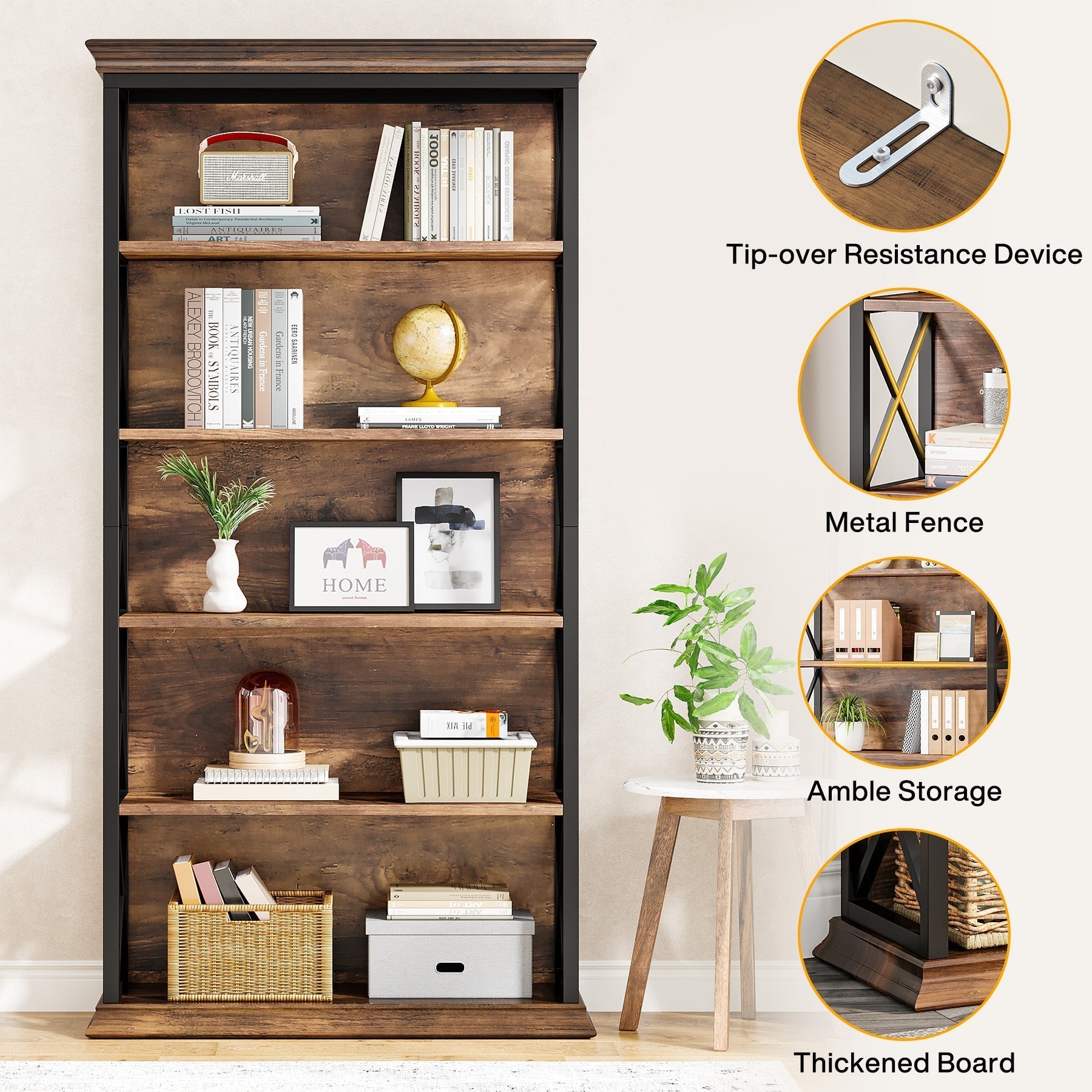 6-stufiges Bücherregal im Vintage-Stil