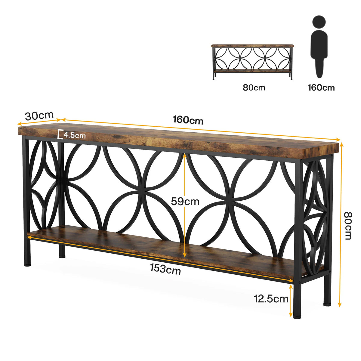 2-stufiger Konsolentisch, 160 cm, Industrie-Design