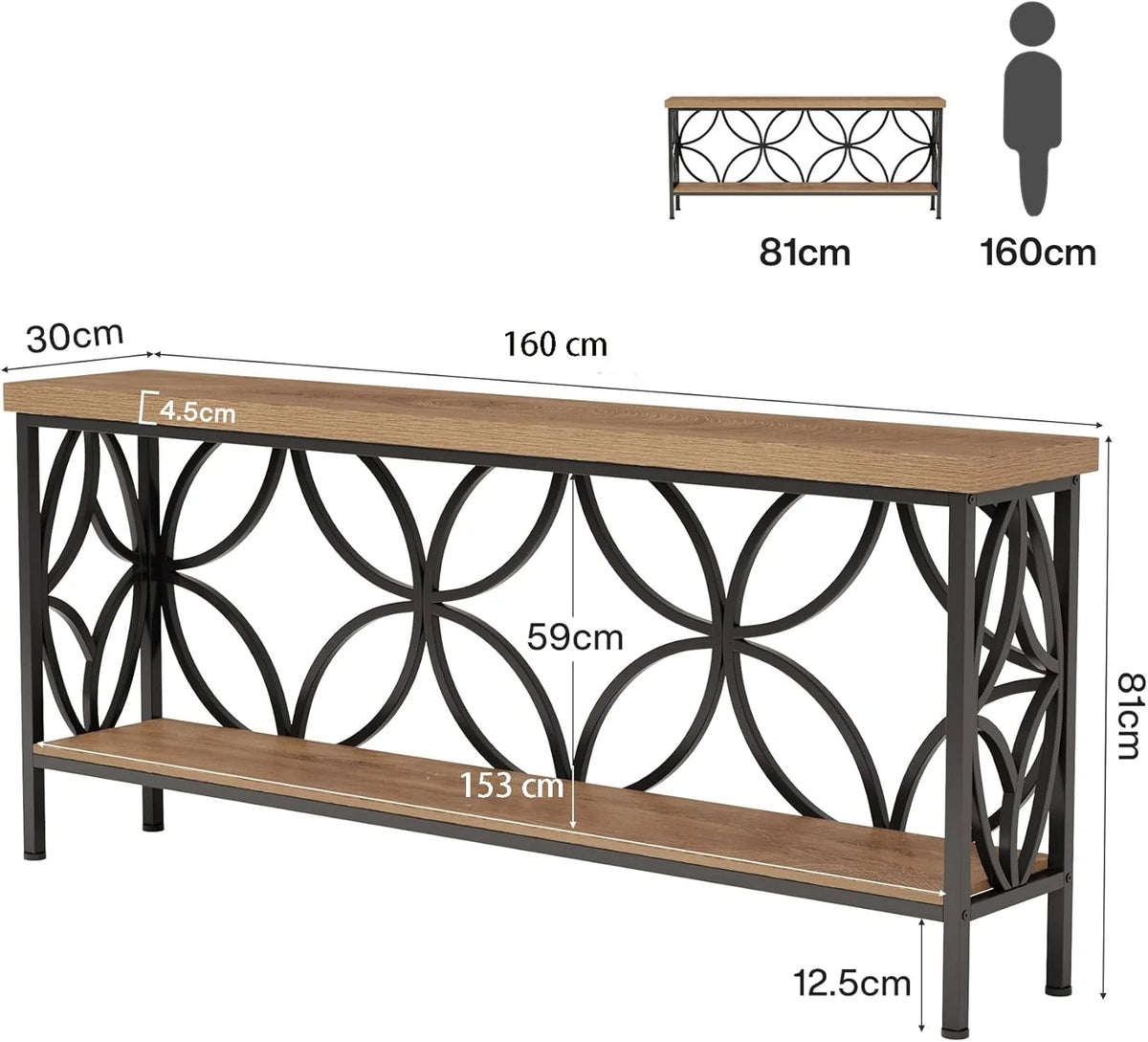 2-stufiger Konsolentisch, 160 cm, Industrie-Design