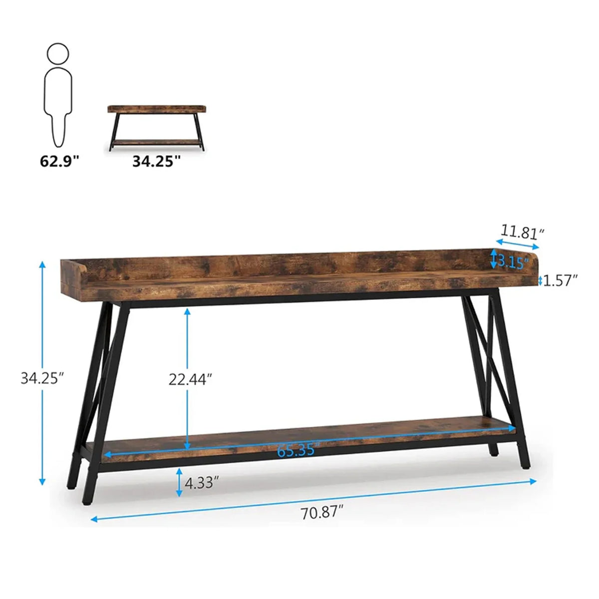 Industrieller Konsolentisch für Sofa, 180 cm