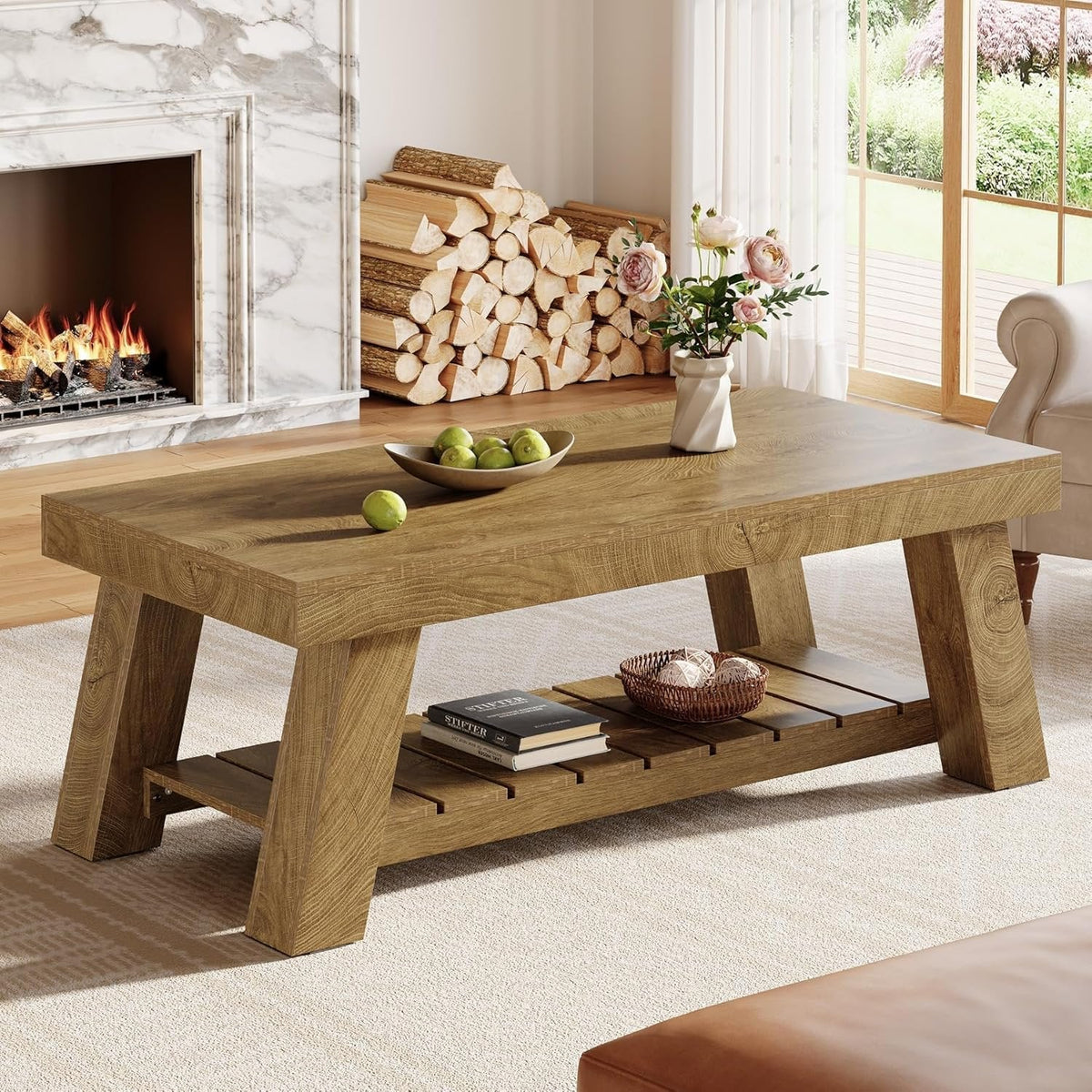 Couchtisch 120 cm rustikal mit Ablage