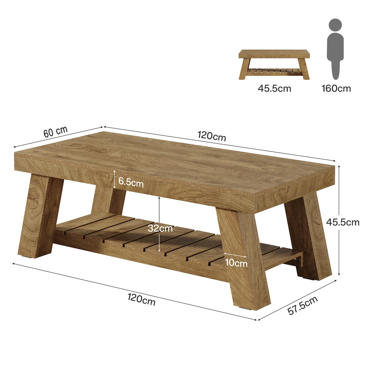 Couchtisch 120 cm rustikal mit Ablage