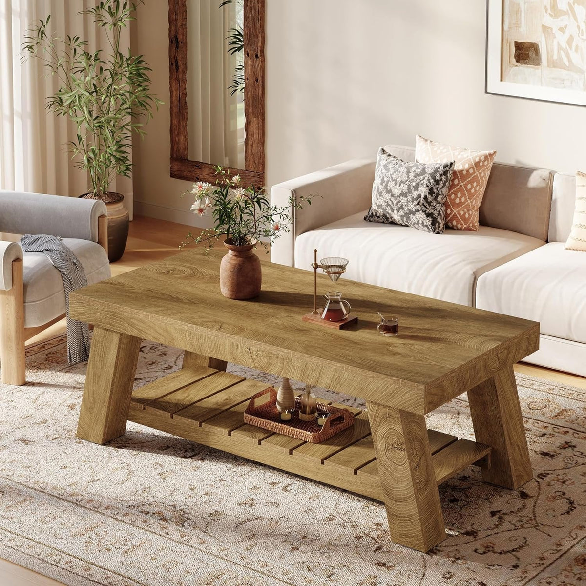Couchtisch 120 cm rustikal mit Ablage