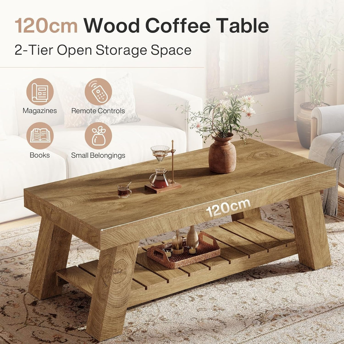 Couchtisch 120 cm rustikal mit Ablage