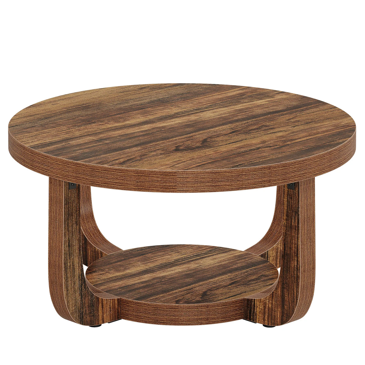Runder Couchtisch 80 cm mit Stauraum Rustikalbraun