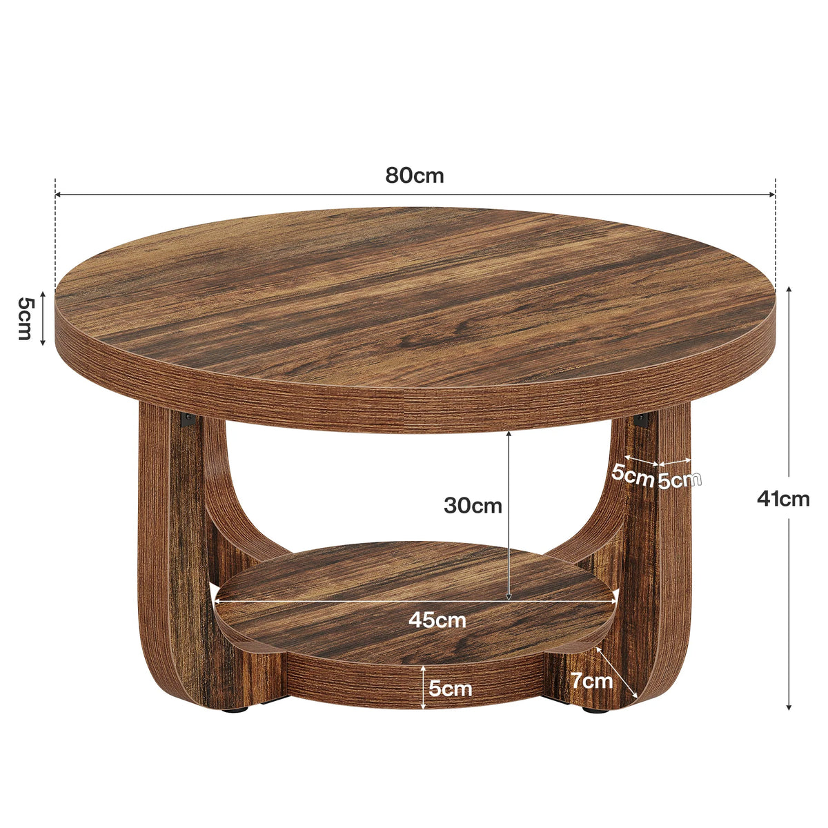 Runder Couchtisch 80 cm mit Stauraum Rustikalbraun