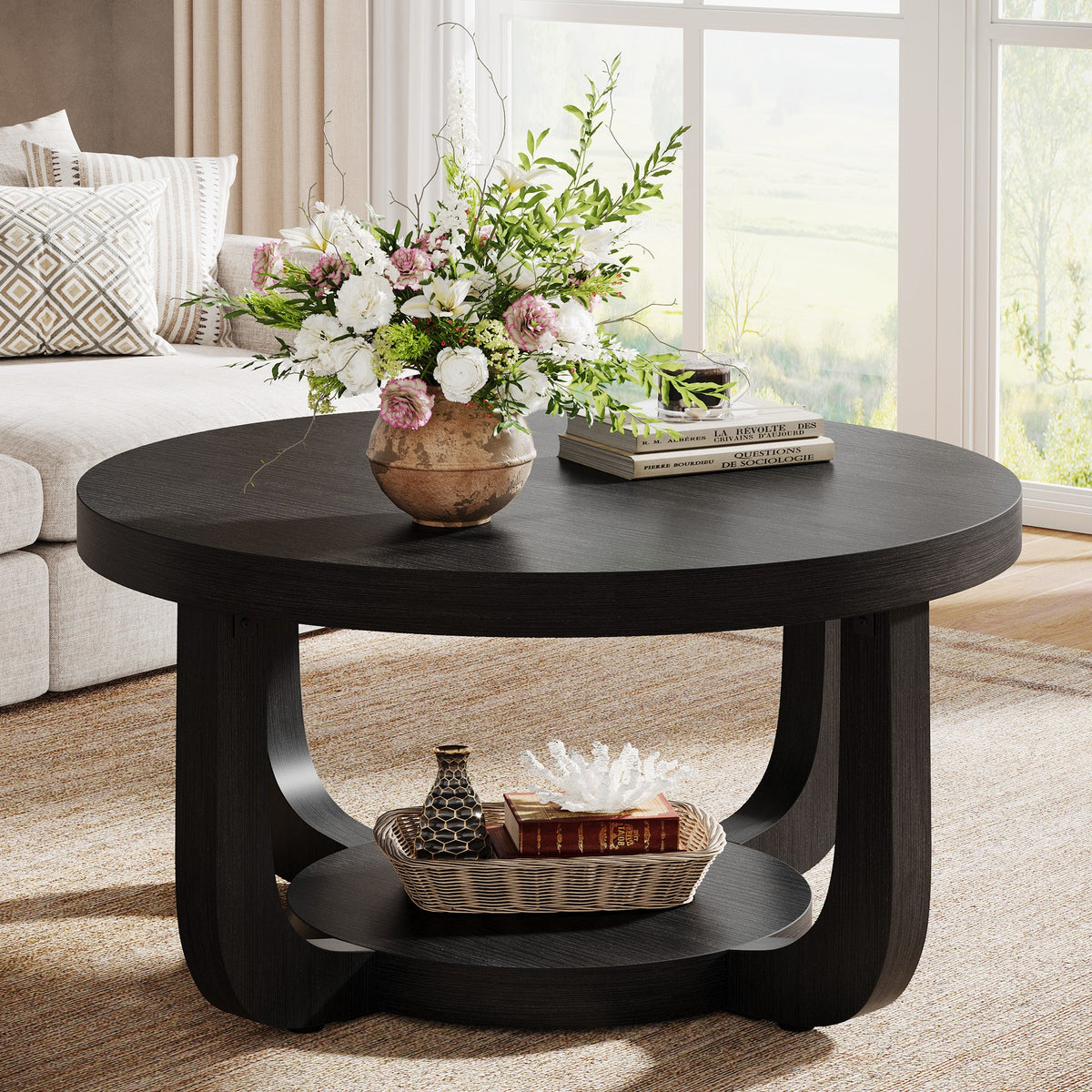 Runder Couchtisch 80 cm mit Stauraum Rustikalbraun