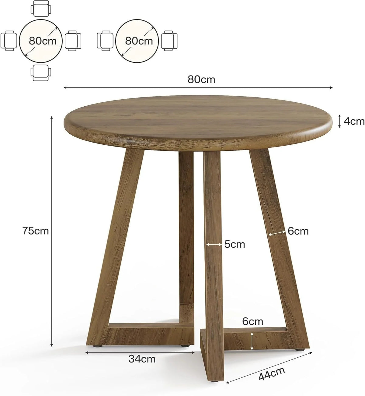 Kleiner runder Esstisch für 2-4 Personen 80 cm