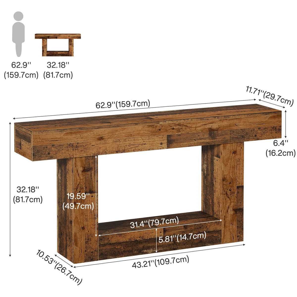 Rustikale Holzkonsole 160 cm im Landhausstil
